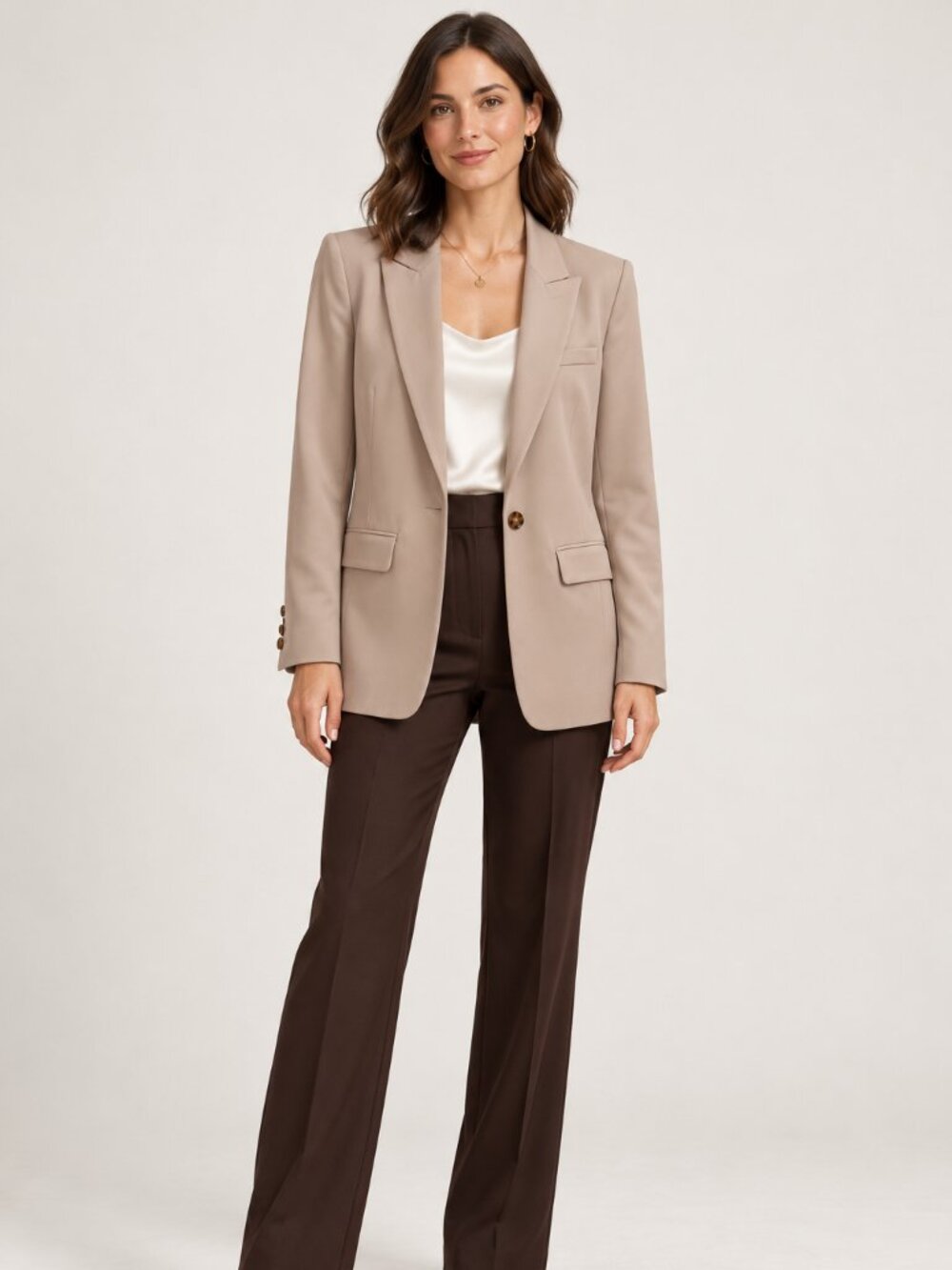 Halogen Light Taupe Longline Tailored Blazer